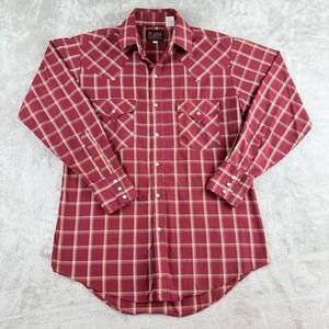 Plains Shirt‎ Womens Small Burgundy Plaid Pearl Snap Long Sleeve Western Wear